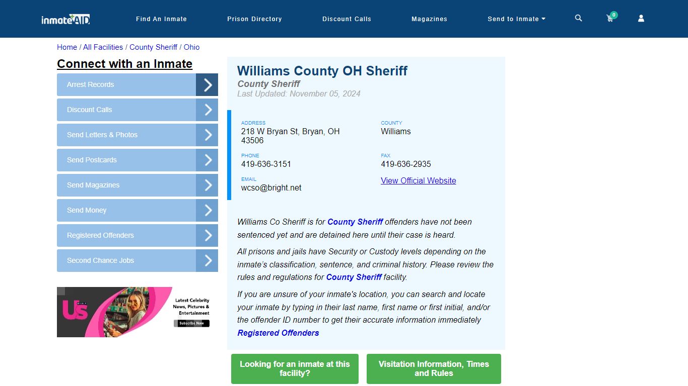 Williams County OH Sheriff & Arrest Search - InmateAid